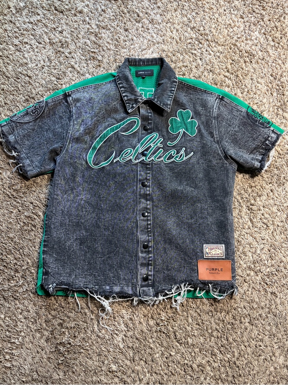 Purple Brand Men’s Celtics Black Washed Button-Down Shirt